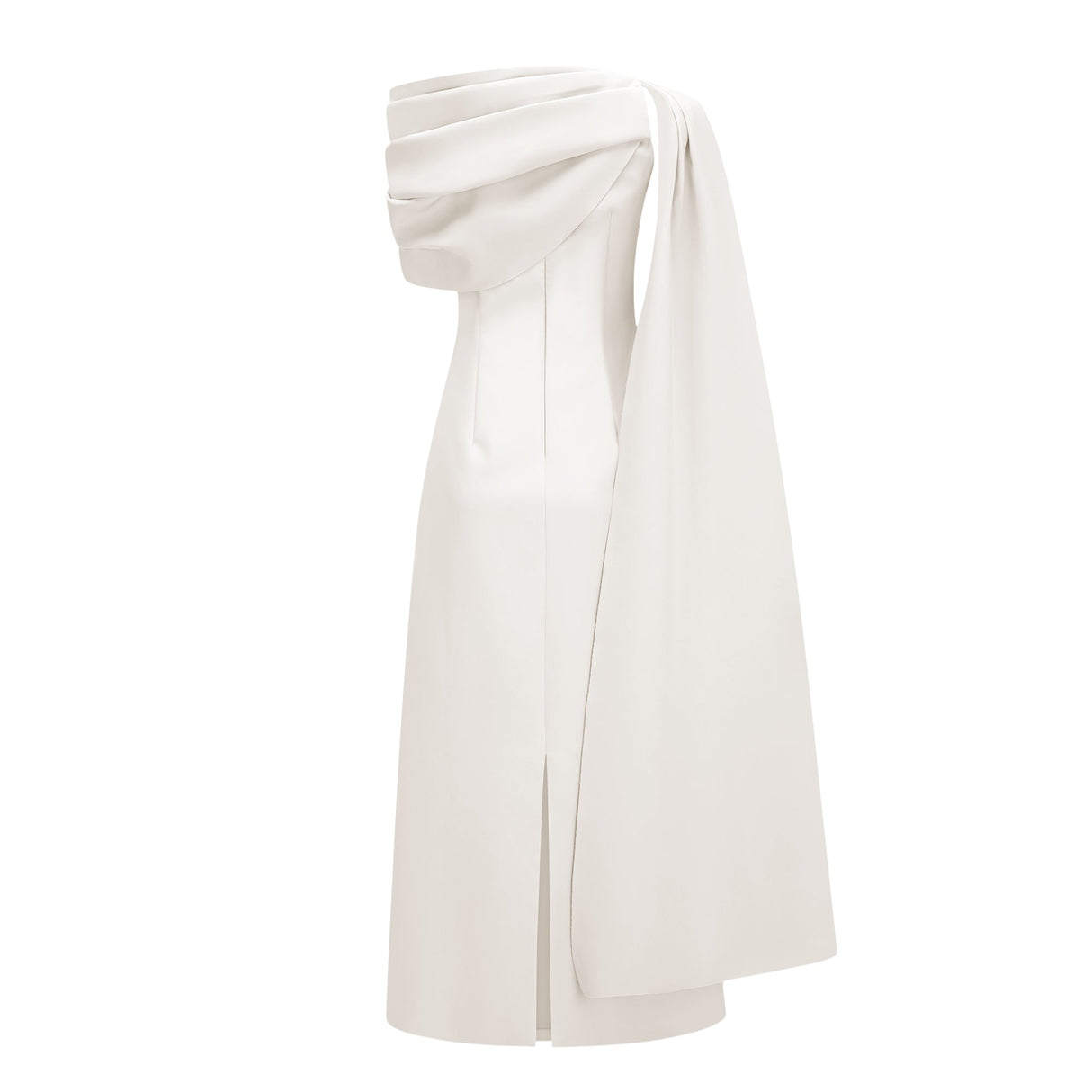 Aurohaya Annabelle White Cape-Design Ribbon Maxi Dress