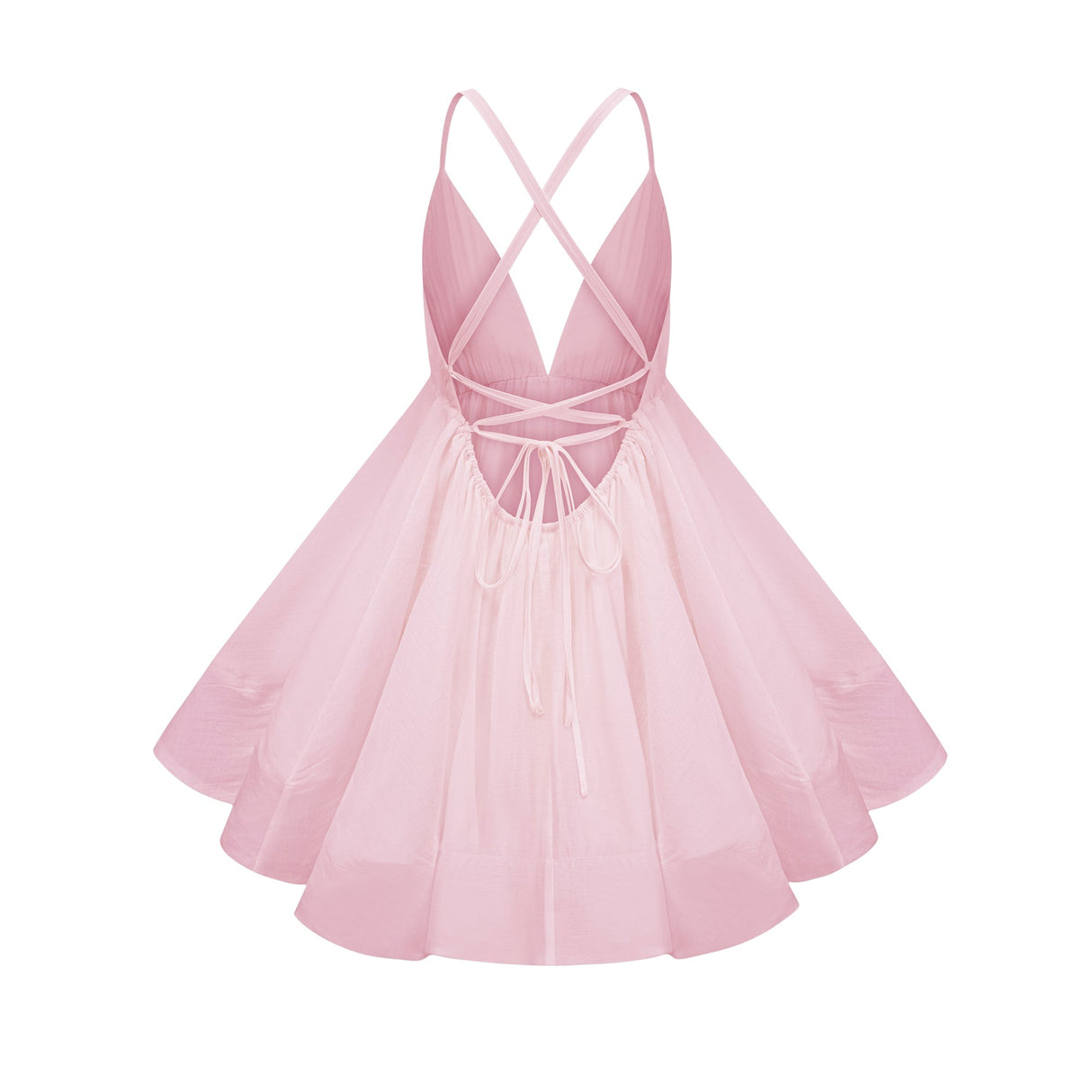 Aurohaya Quincie Pink Shirred Flounced Mini Dress