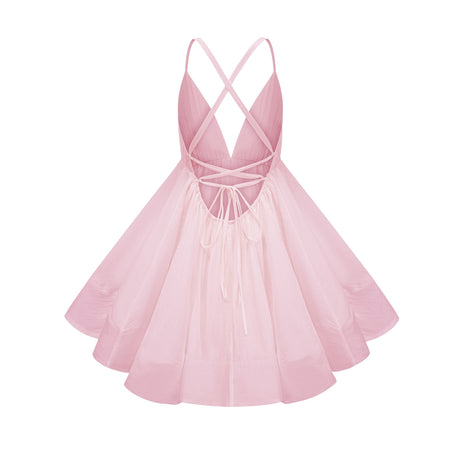Aurohaya Quincie Pink Shirred Flounced Mini Dress