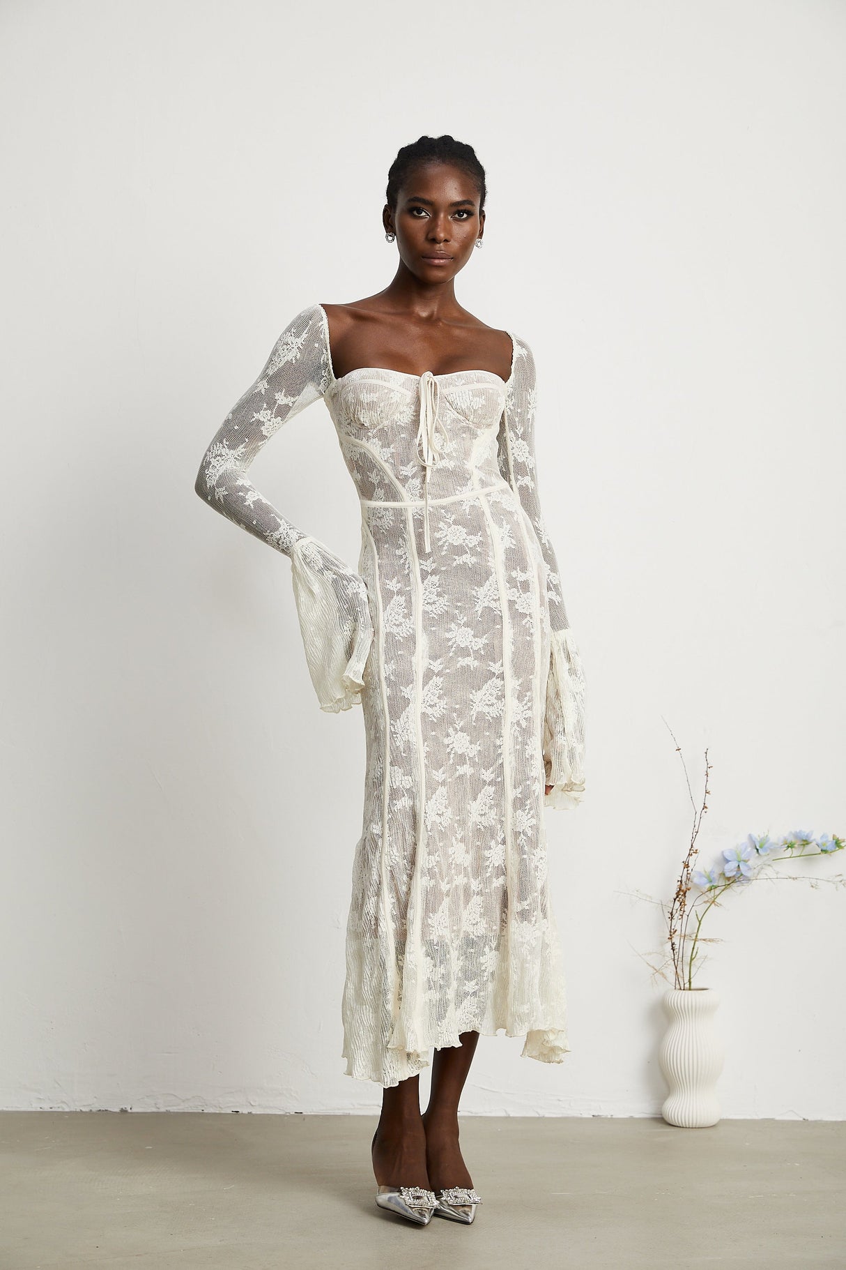 Charisme Lace Corset Bodycon Midi Dress White