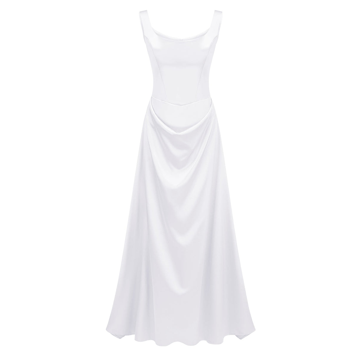 Aurohaya Fiona White Satin Square Neck Maxi Dress