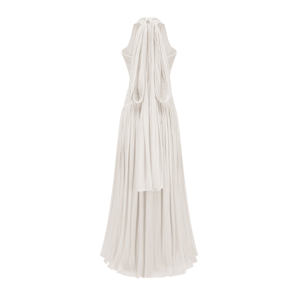 Aurohaya Térébenthine White Glossy Gathered Maxi Dress