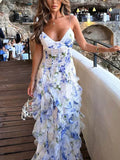 Fashion Floral Print Ruffle Maxi Dress