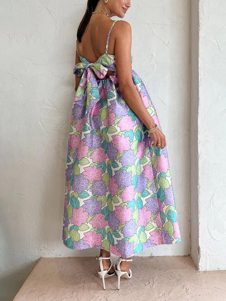 Aurohaya Beautiful Temperament Printed Strapless Backless Swing Dress