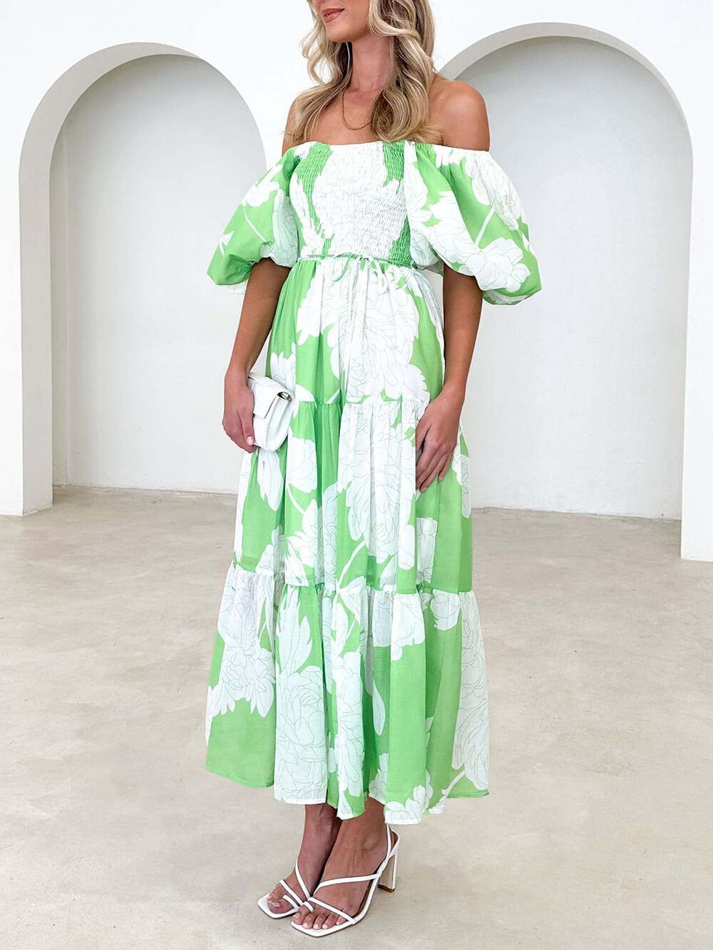 Aurohaya Unique Floral Print Patchwork Up Pleated Maxi Dress