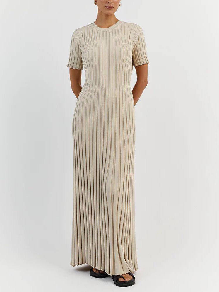 Aurohaya Fashion Knitted Casual Waist Midi Dress