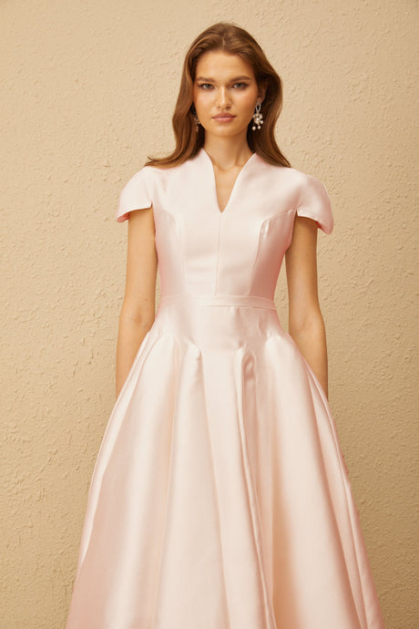 Aurohaya Aventin Pink Godet Design Midi Dress