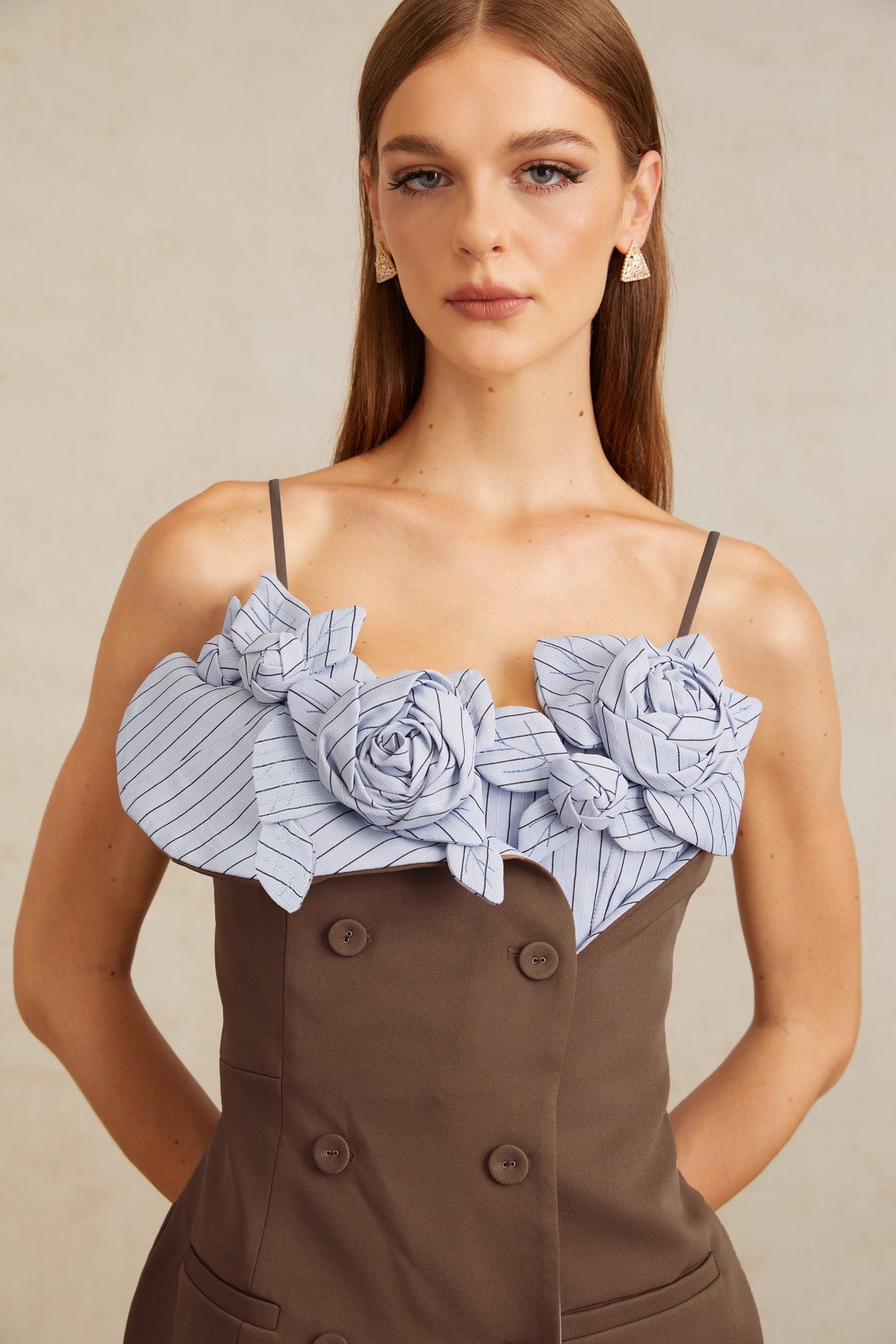 Aurohaya Johanna Brown Floral Panelled Mini Dress
