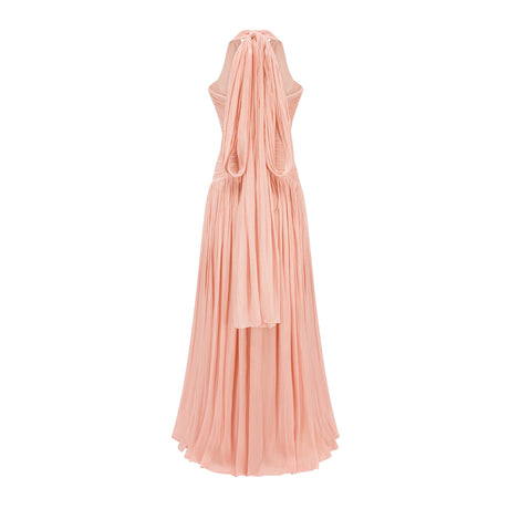 Aurohaya Térébenthine Pink Glossy Gathered Maxi Dress