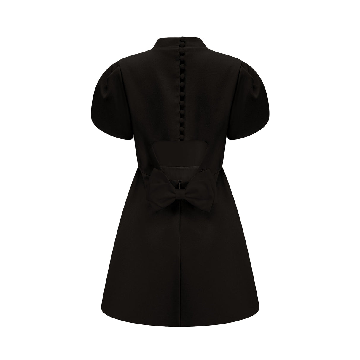 Aurohaya Anna Black Petal-Sleeve Cut-Out Bow Mini Dress