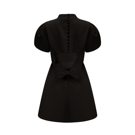Aurohaya Anna Black Petal-Sleeve Cut-Out Bow Mini Dress