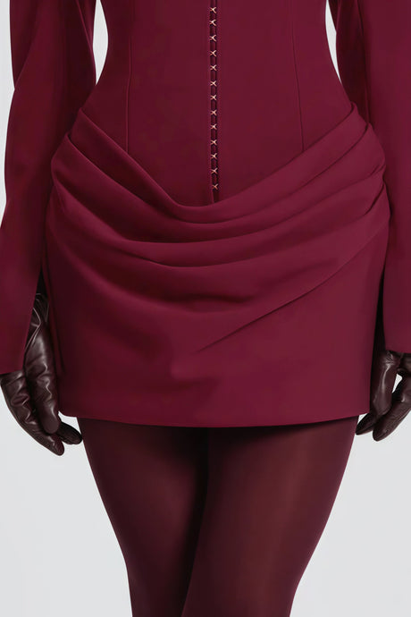 Aurohaya Rosette Burgundy Ruched Blazer Mini Dress