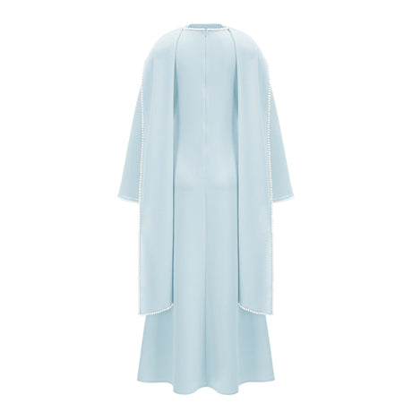 Aurohaya Piroska Blue Pearl Trim Shawl Detail Maxi Dress