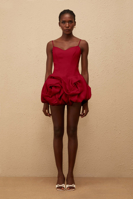 Aurohaya Melanie Red 3D Petal Bubble Mini Dress