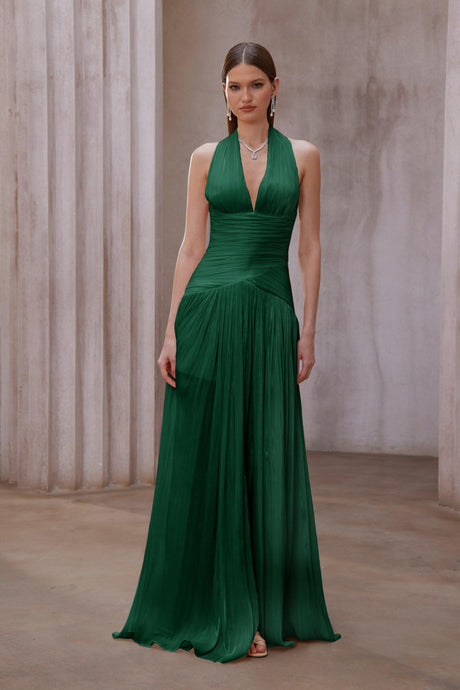 Aurohaya Verdelune Emerald Green Gathered Maxi Dress