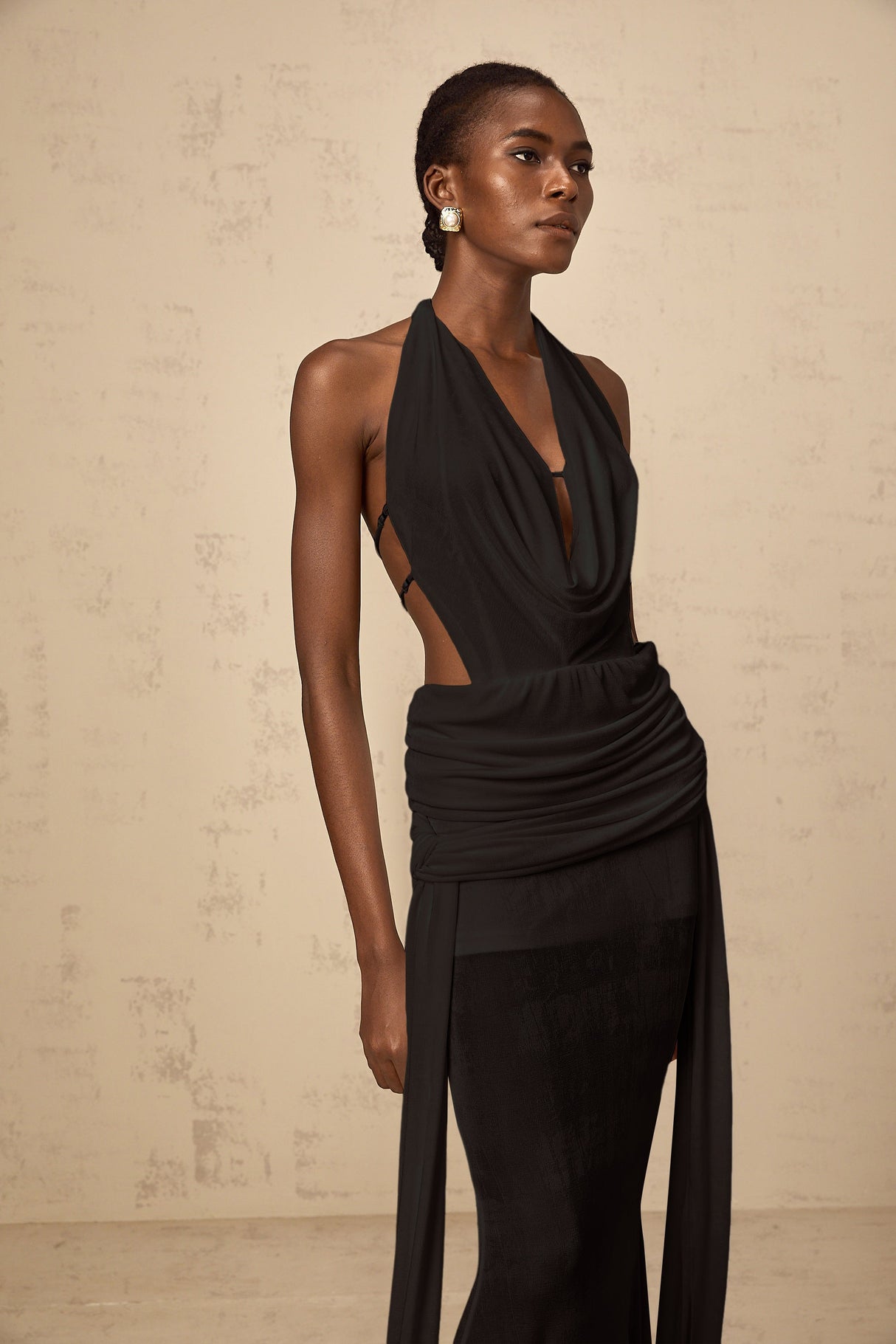 Aurohaya Déotille halterneck backless maxi dress in Black