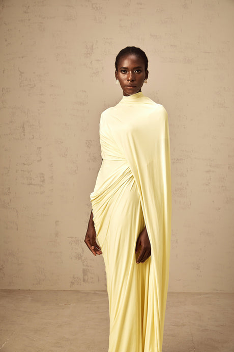 Aurohaya Fenella Asymmetrical Draped Cape & Dress Matching Set