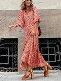 Aurohaya Bohemian Printed Maxi Dress Orange