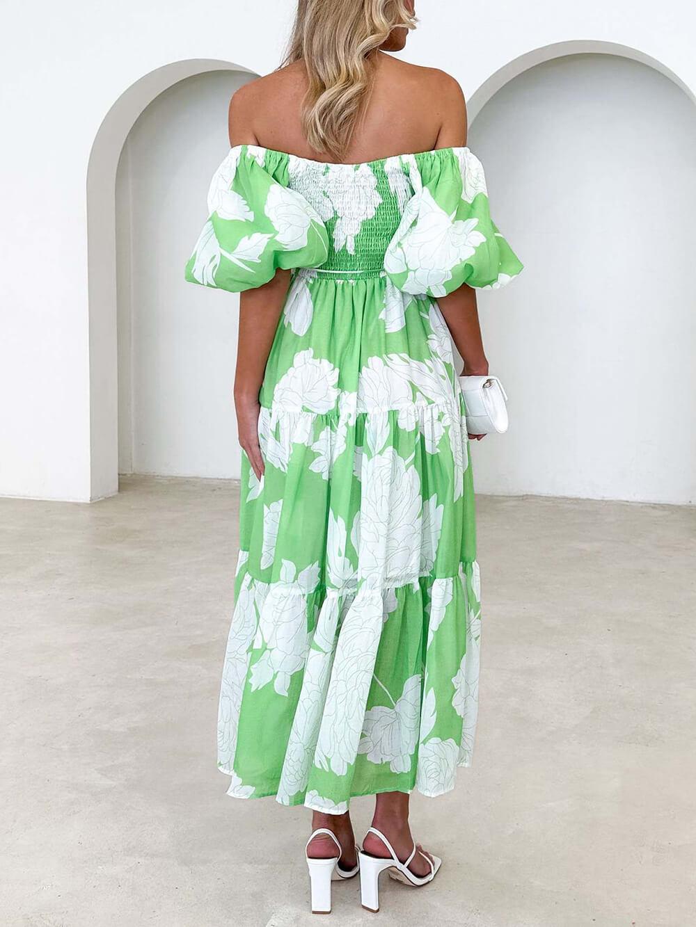 Aurohaya Unique Floral Print Patchwork Up Pleated Maxi Dress