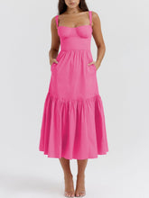 Aurohaya Strap Solid Color A-Hem Midi Dress