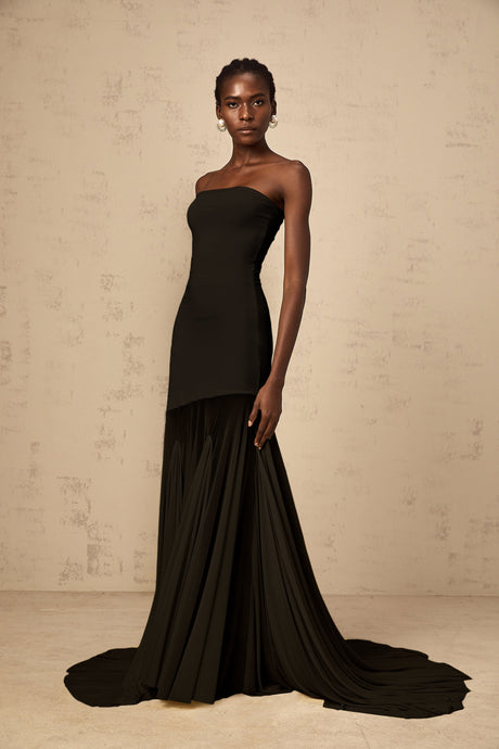 Aurohaya Josiane Black Off-shoulder Sheer Tulle Maxi Dress