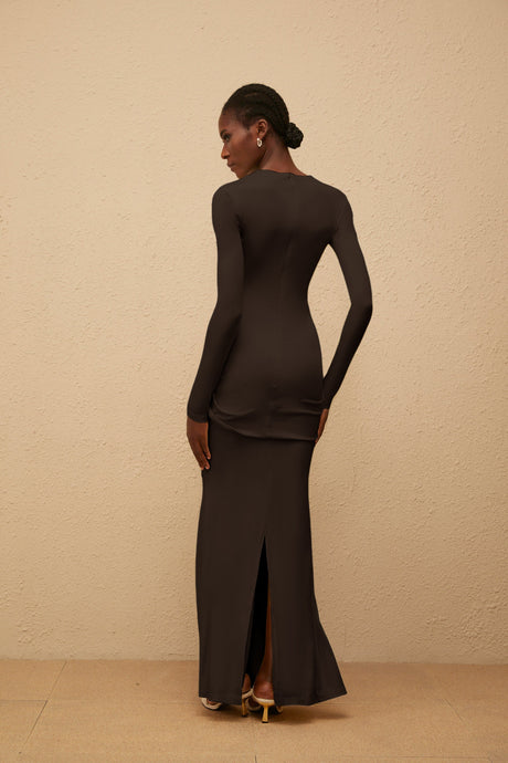 Aurohaya Nolwenn Brown Gathered Maxi Dress