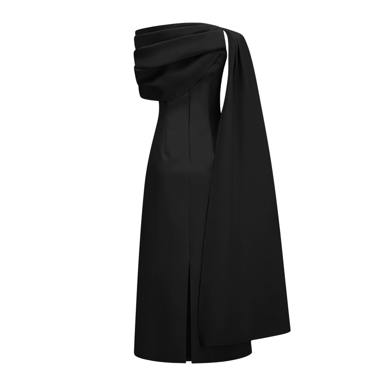 Aurohaya Annabelle Black Cape-Design Ribbon Maxi Dress