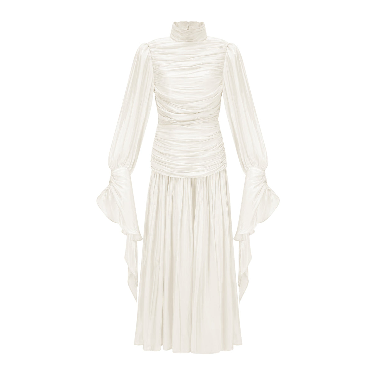 Aurohaya Sarolta Neutral Glossy Ruched Maxi Dress