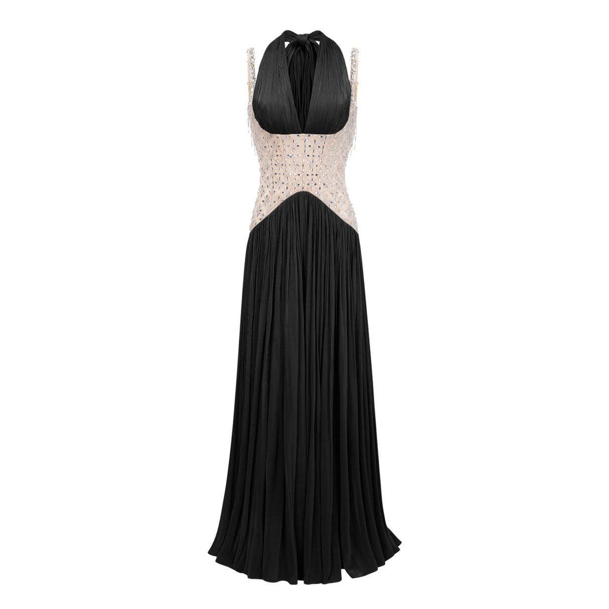 Aurohaya Gwenaëlle Black Rhinestone Panel Maxi Dress