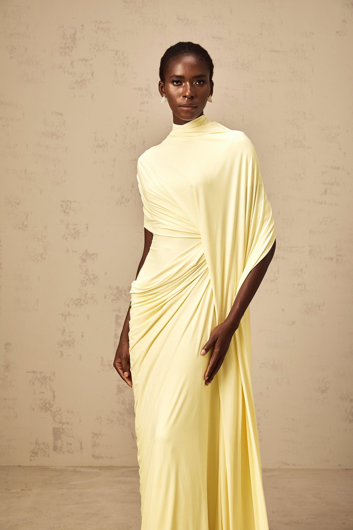 Aurohaya Fenella Asymmetrical Draped Cape & Dress Matching Set