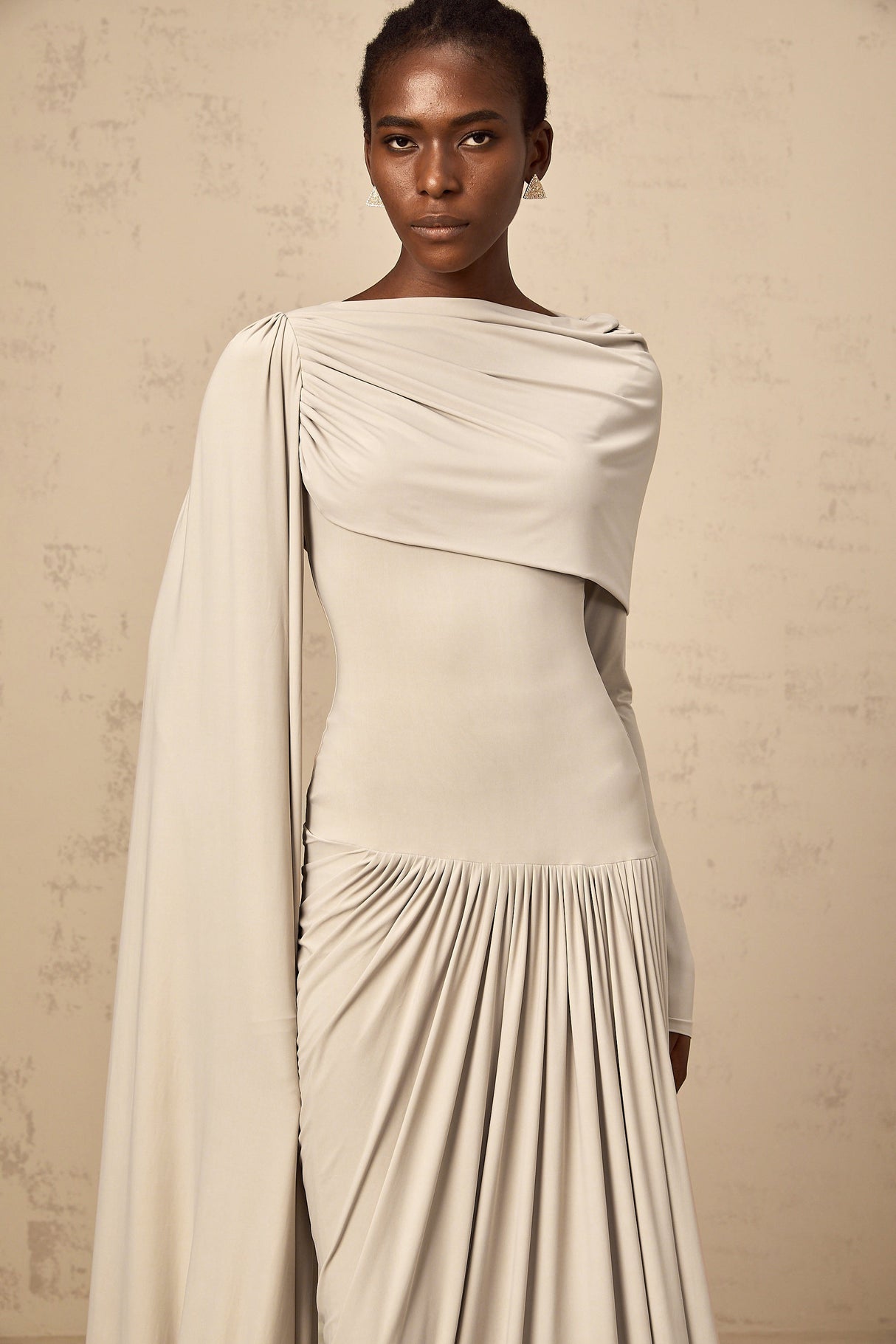 Aurohaya Gaëlle Neutrals Ribbon-design Draped Maxi Dress