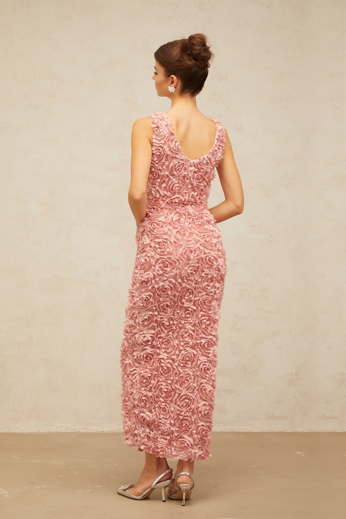 Aurohaya Sylvie faux-flower V-neck maxi dress in Pink
