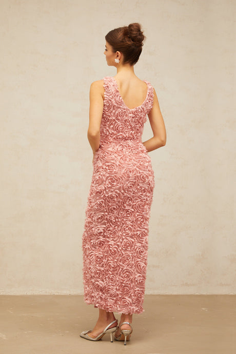 Aurohaya Sylvie faux-flower V-neck maxi dress in Pink
