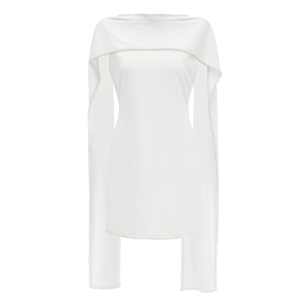 Aurohaya Piroska White Sleeveless Pearl Trim Mini Dress
