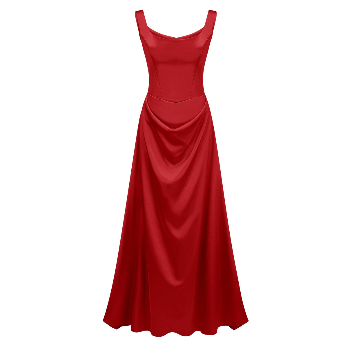 Aurohaya Fiona Red Satin Square Neck Maxi Dress