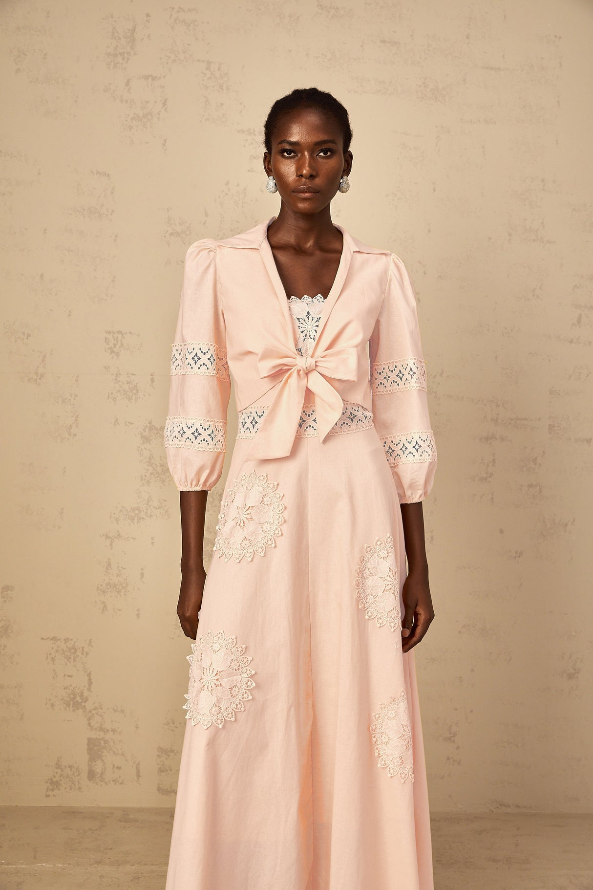 Aurohaya Romy Pink Floral Embroidered Blouse & Dress Set