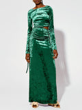 Modern Cutout Shirred Diamond Velvet Maxi Dress