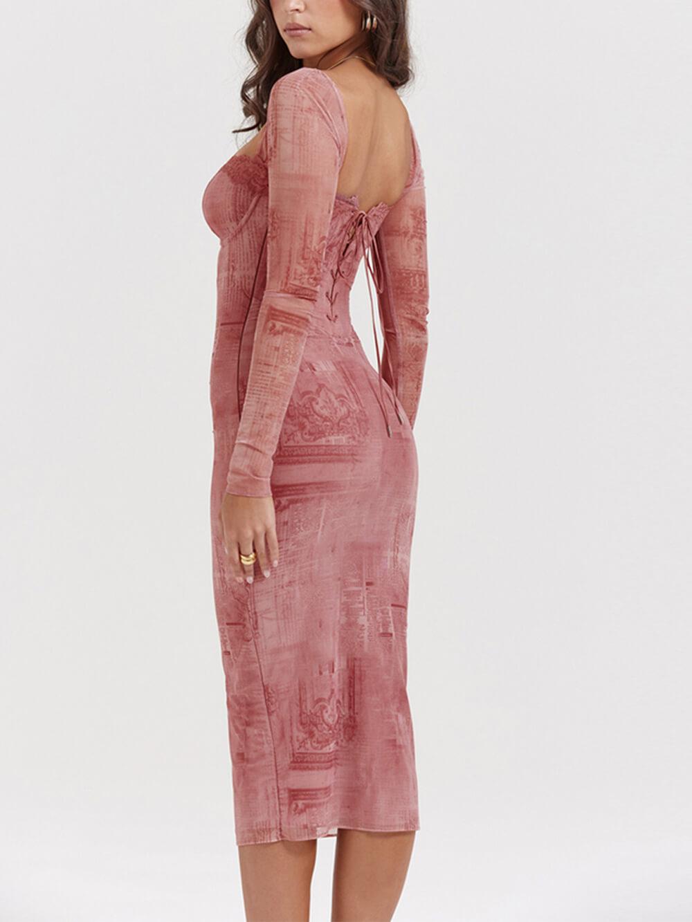 Aurohaya Pink Print Corset Dress