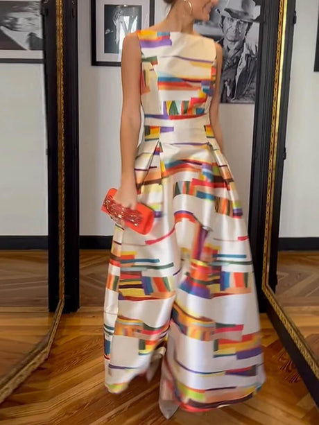 Aurohaya Elegant Sleeveless Backless Printed Party Maxi Dress Yellow