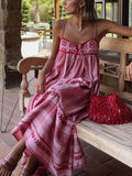 Aurohaya Ethnic Style Crochet Patchwork Knitted Slip Maxi Dress