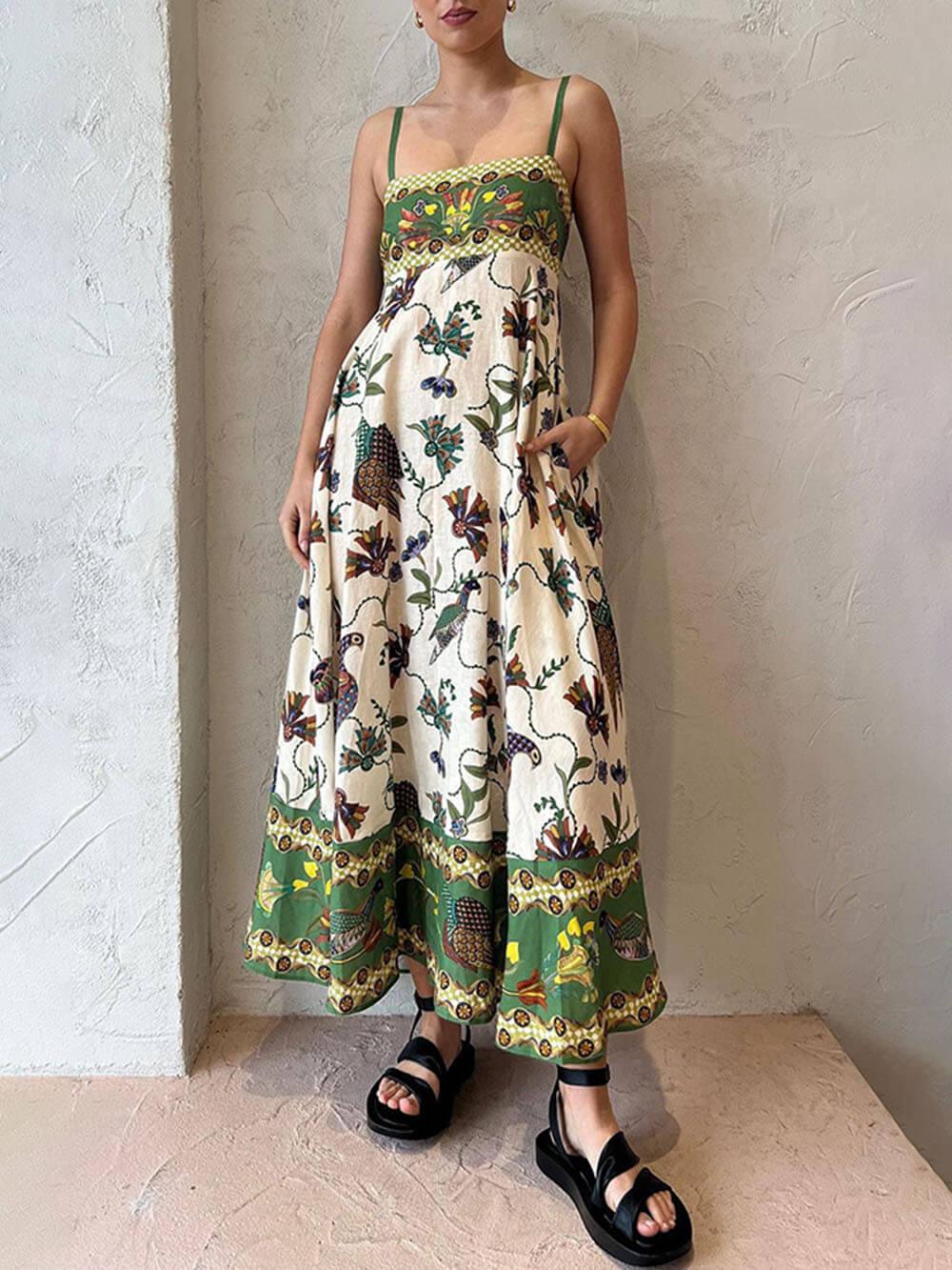Aurohaya Sun Drenched Unique Print Smocked Back Pocketed Dress Multicolor
