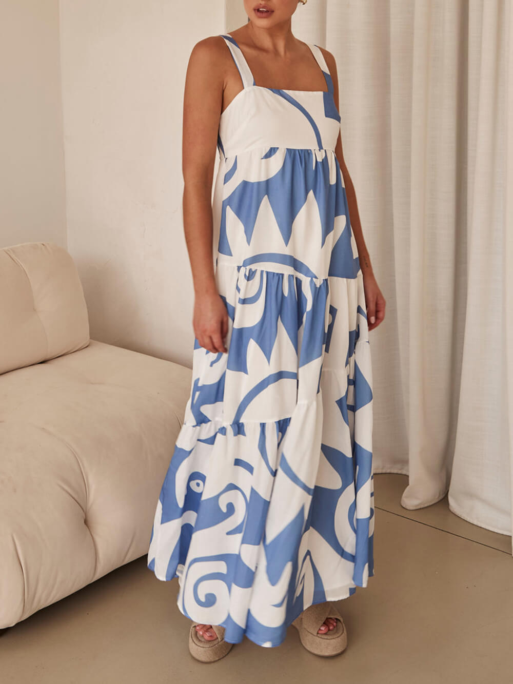 Aurohaya Bohemian Geometric Print Maxi Dress