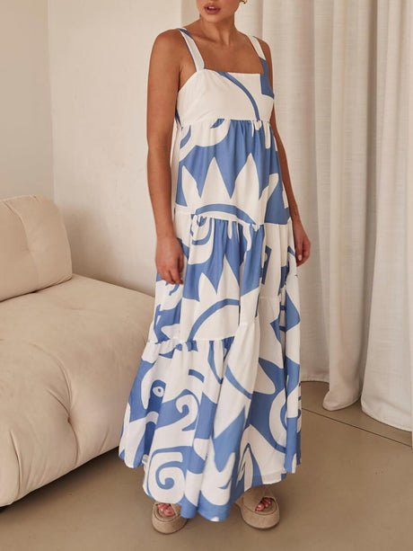 Aurohaya Bohemian Geometric Print Maxi Dress