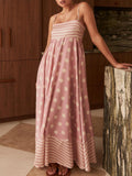 Aurohaya Featured Loose Polka Dot Stripe Patchwork Maxi Dress