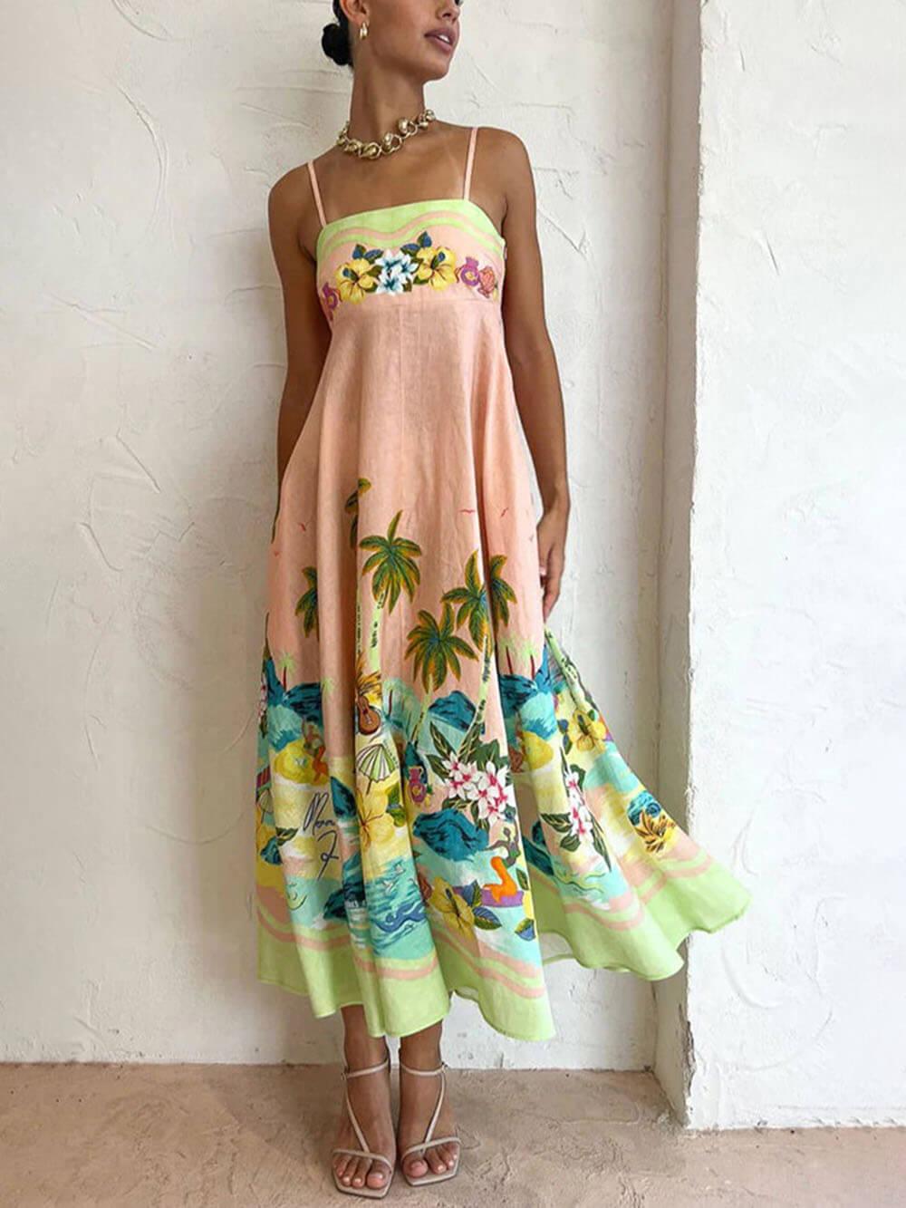 Aurohaya Sling Printed Casual Midi Dress