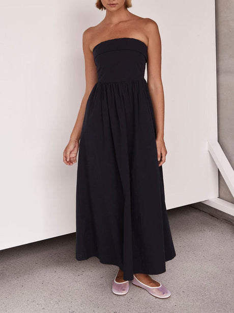 Aurohaya Resort Style Tulare Strapless Midi Dress Navy Blue