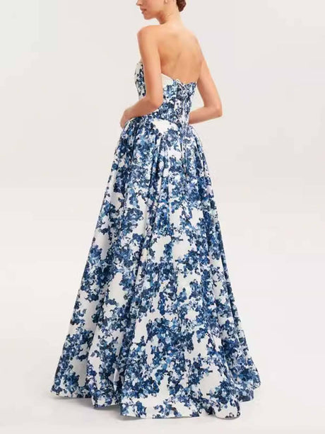 Aurohaya Elegant Strapless Printed String Maxi Dress