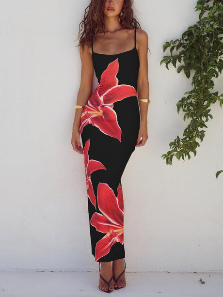 Aurohaya Unforgettable Abstract Floral Print Maxi Dress Black