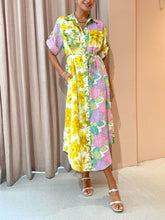 Multicolor Paneled Shirt-Style Midi Dress