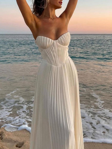 Aurohaya Elegant Pleated Strapless Maxi Dress